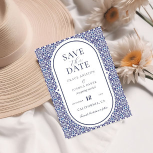 Blue Mexican Talavera Spanish Wedding Save the Dat Invitation
