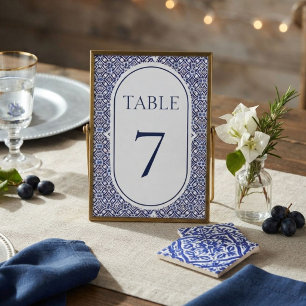 Blue Mexican Talavera Spanish Wedding Table Number