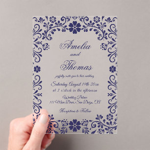 Blue Mexican Timeless Wedding Acrylic Invitations
