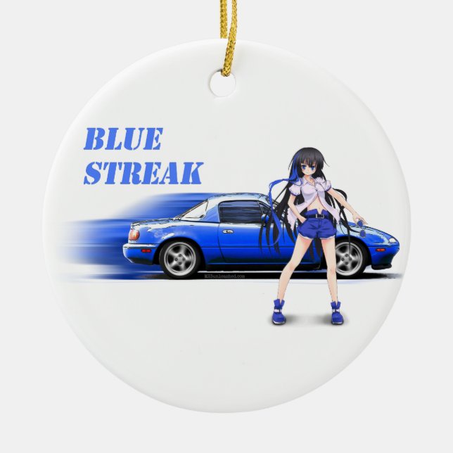 Blue Miata - with anime girl Ceramic Tree Decoration (Front)