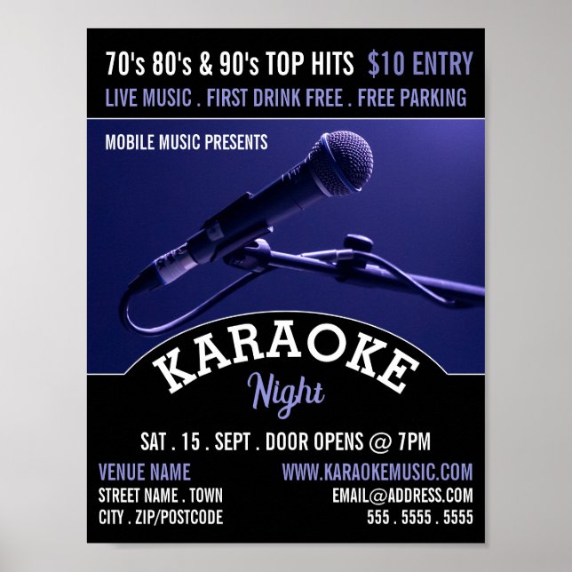 Blue Microphone, Karaoke Event Advertising Poster (Front)