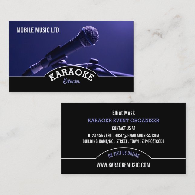 Blue Microphone, Karaoke Event Organizer Business Card (Front/Back)