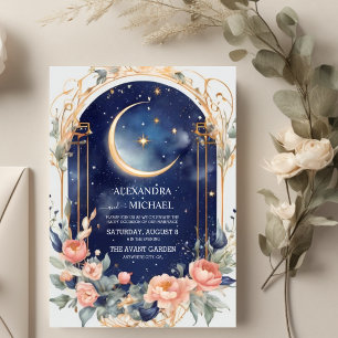 Blue Mid Summer Night Dream Celestial Wedding Invitation