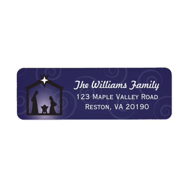Blue Midnight Christmas Nativity Address Labels (Front)
