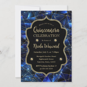 Blue Midnight Crystal Galaxy Quinceanera photo Invitation