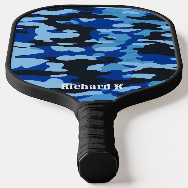 Blue Military Camo Pickleball Paddle - Custom! (Laydown)