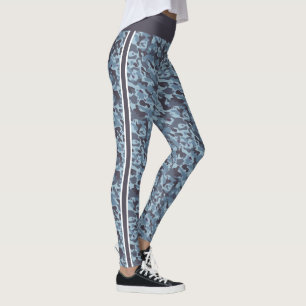 Blue military camouflage white and blue stripes leggings