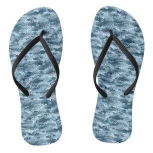 Blue military pixelated camouflage pattern flip flops