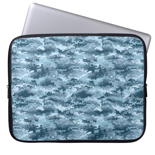 Blue military pixelated camouflage pattern laptop sleeve (Front)