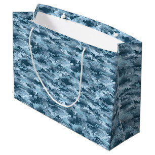 Blue military pixelated camouflage pattern large gift bag