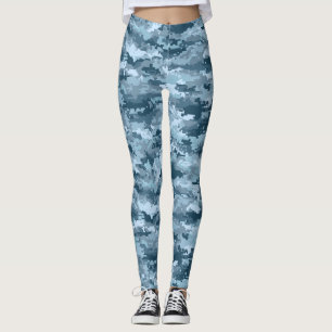 Blue military pixelated camouflage pattern leggings