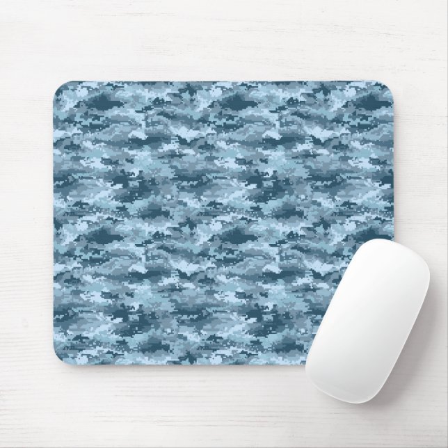 Blue military pixelated camouflage pattern mouse mat (With Mouse)