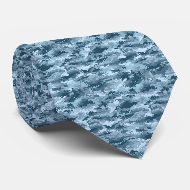 Blue military pixelated camouflage pattern tie (Rolled)