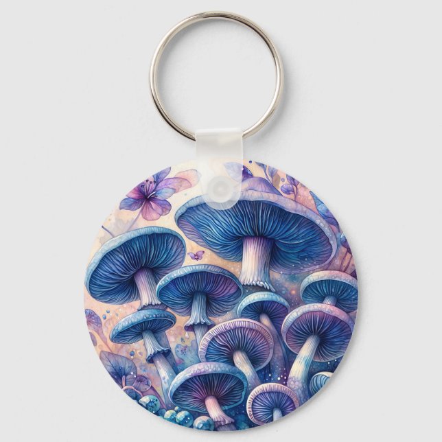 Blue Milk Mushroom Watercolor Art Key Ring (Front)
