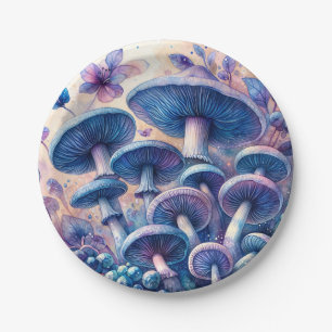 Blue Milk Mushrooms Watercolor Paper Plate