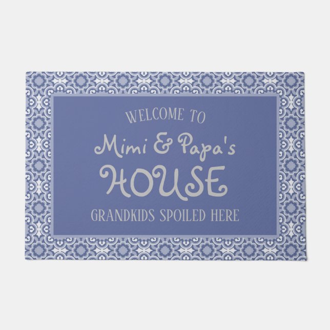 Blue Mimi and Papa's House Grandkids Spoiled Here Doormat (Front)