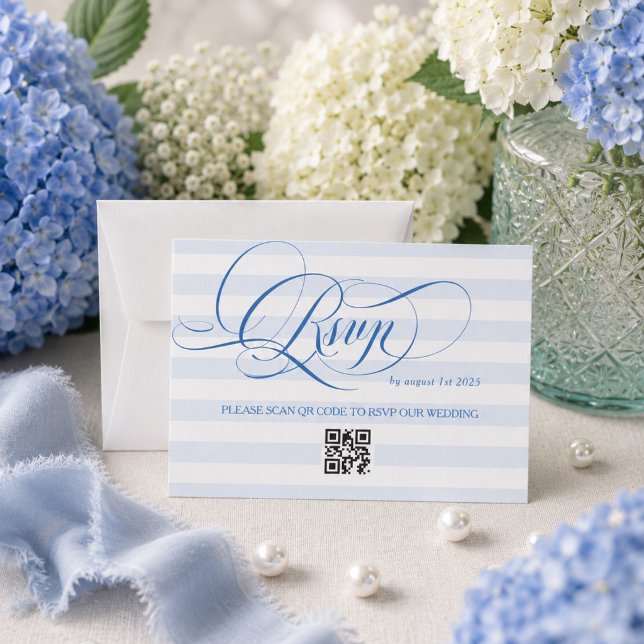 Blue Minimal Luxury Calligraphy Wedding RSVP Card (Creator Uploaded)