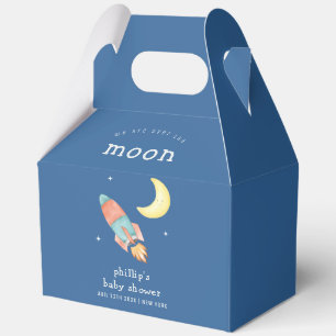 Blue Minimal Over The Moon Rocket Boy Baby Shower Favour Box