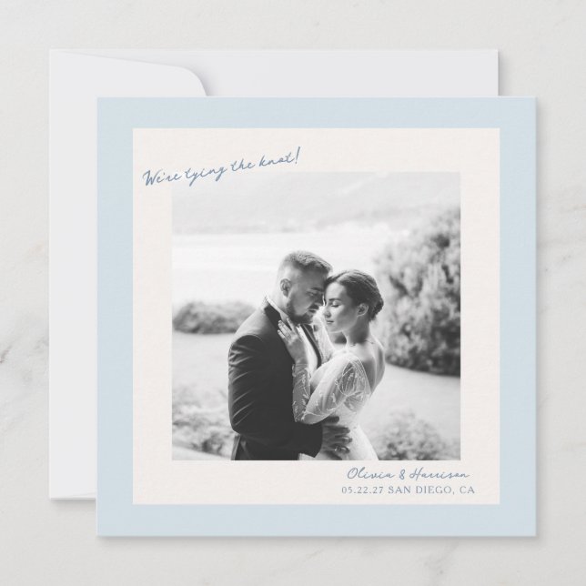 Blue Minimal Photo Wedding Save the Date Invitation (Front)