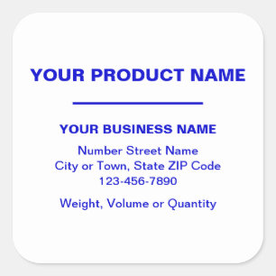 Blue Minimal Plain Texts of Product on White Square Sticker