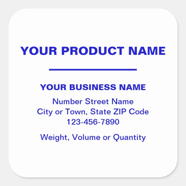 Blue Minimal Plain Texts of Product on White Square Sticker (Front)