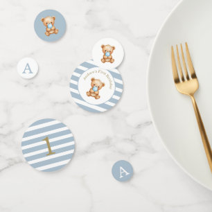Blue Minimal Stripes Teddy Bear Birthday  Confetti