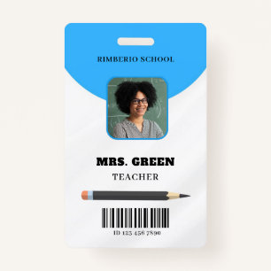 Blue Minimal Teacher ID Card ID Badge