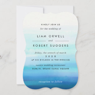 Blue Minimal Watercolor Waves Invitation