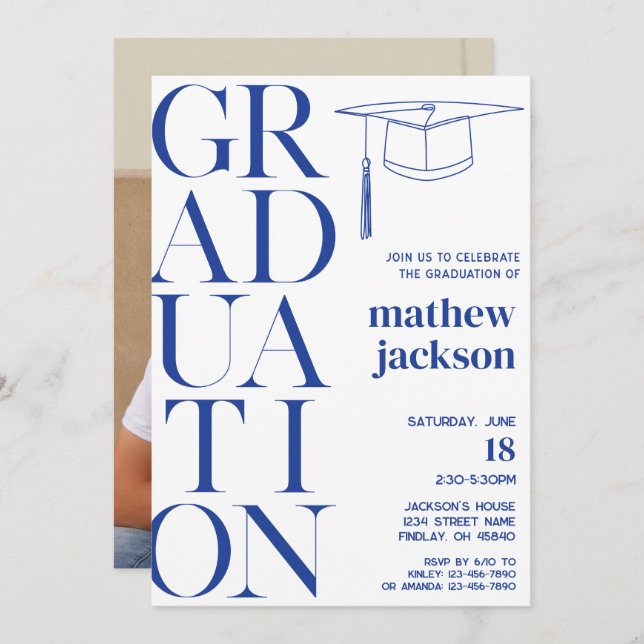 Blue Minimalist '24 Graduation Party Personalise Invitation (Front/Back)