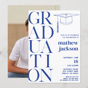 Blue Minimalist '24 Graduation Party Personalise Invitation