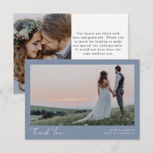 Blue Minimalist 2 Photo Calligraphy Wedding Thank You Card