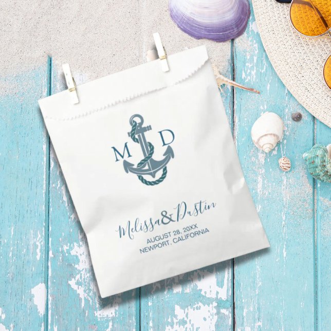 Blue Minimalist Beach Anchor Nautical Wedding  Favour Bags (Blue Minimalist Beach Anchor Nautical Wedding Favor Bag)