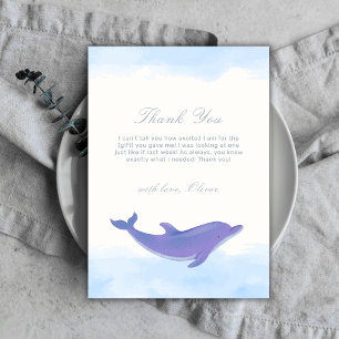 Blue Minimalist Boho Ocean Dolphin Baby Shower Thank You Card