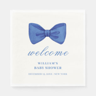 Blue Minimalist Bow Boy Baby Shower Welcome  Napkin