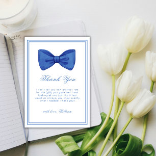 Blue Minimalist Bow Frame Baby Shower Thank You Card
