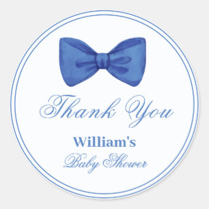 Blue Minimalist Bow Frame Baby Shower Thank You Classic Round Sticker