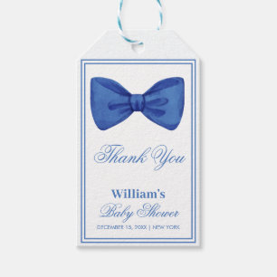 Blue Minimalist Bow Frame Baby Shower Thank You Gift Tags