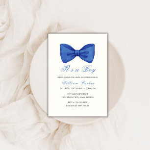 Blue Minimalist Bow Tie  Boy Baby Shower Invitation