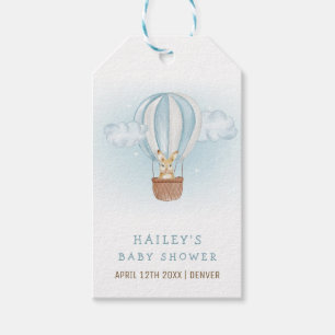 Blue Minimalist Bunny Hot Air Balloon Baby Shower Gift Tags