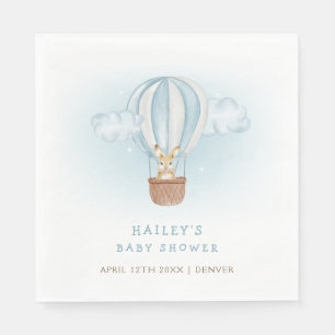Blue Minimalist Bunny Hot Air Balloon Baby Shower Napkin