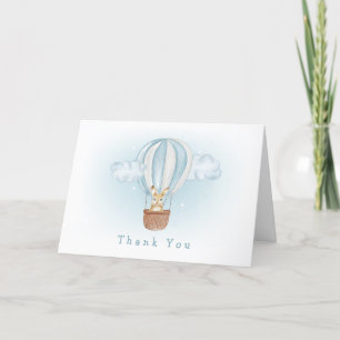Blue Minimalist Bunny Hot Air Balloon Baby Shower Thank You Card