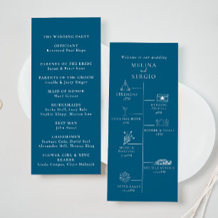 Blue Minimalist Calligraphy Timeline Wedding  Programme
