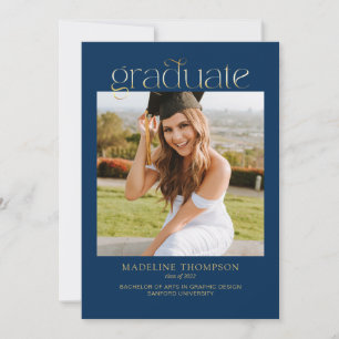 Blue Minimalist Classy Photo Collage Graduation Invitation