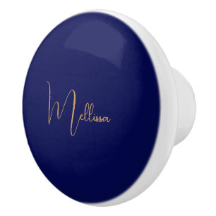 Blue minimalist custom name ceramic knob