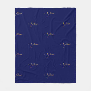 Blue minimalist custom name fleece blanket