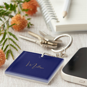 Blue minimalist custom name  key ring