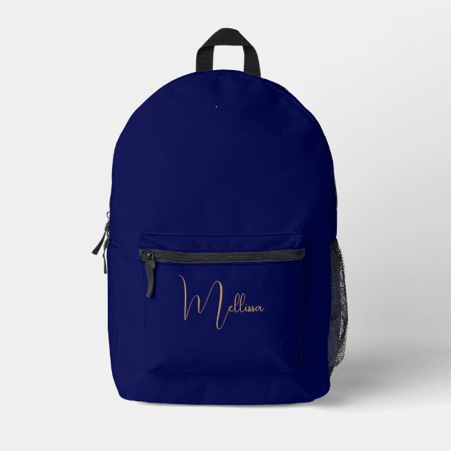Blue minimalist custom name  printed backpack (Front)