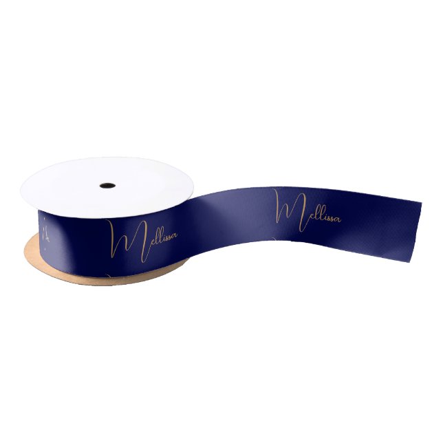 Blue minimalist custom name  satin ribbon (Spool)