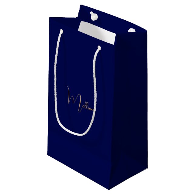 Blue minimalist custom name  small gift bag (Front Angled)