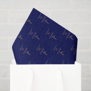 Blue minimalist custom name tissue paper